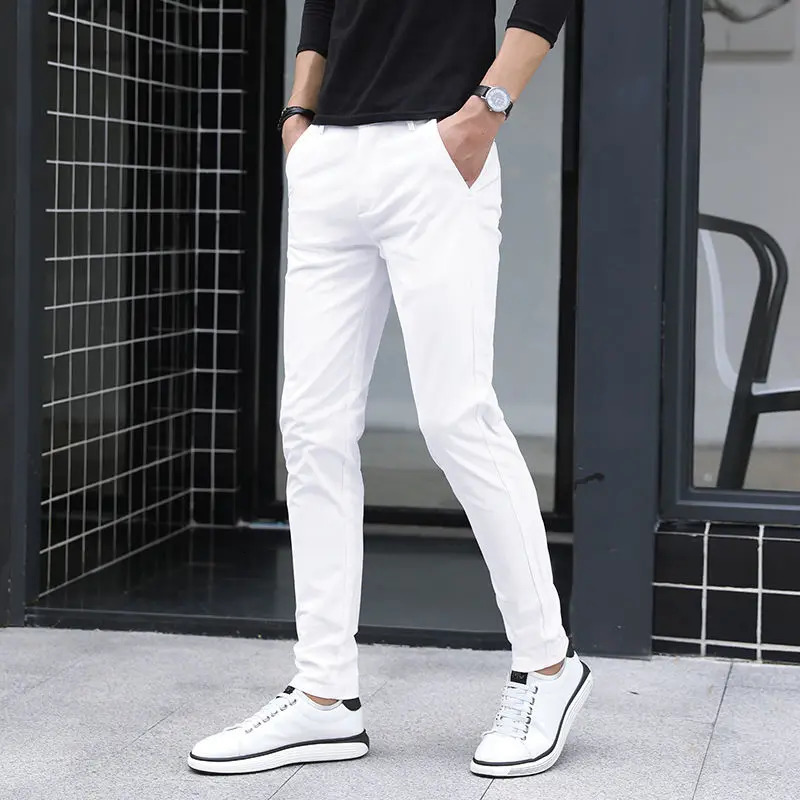 Mens Pure White Pants Slim Fit Business for Men Suit Ankle Length Summer Autumn Formal Leisure Trousers L79 y260618 - view 3