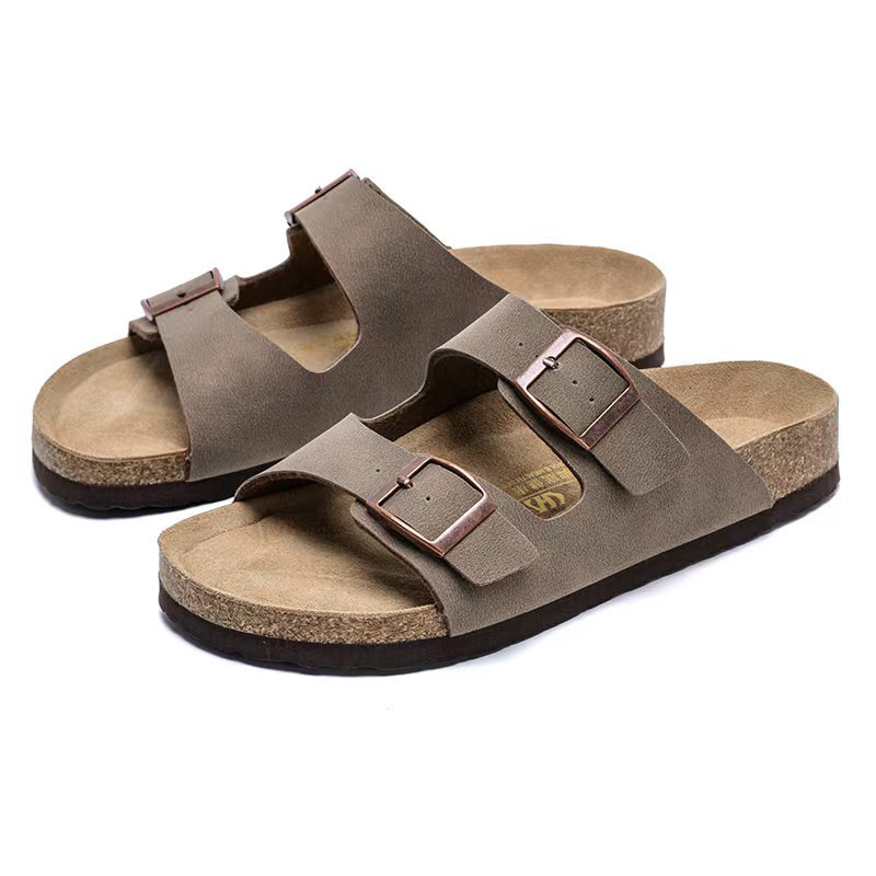 Unisex Brown Adjustable Buckle Cork Footbed Slide Sandals For Beach Casual Daily Wear daily outfit - view 6