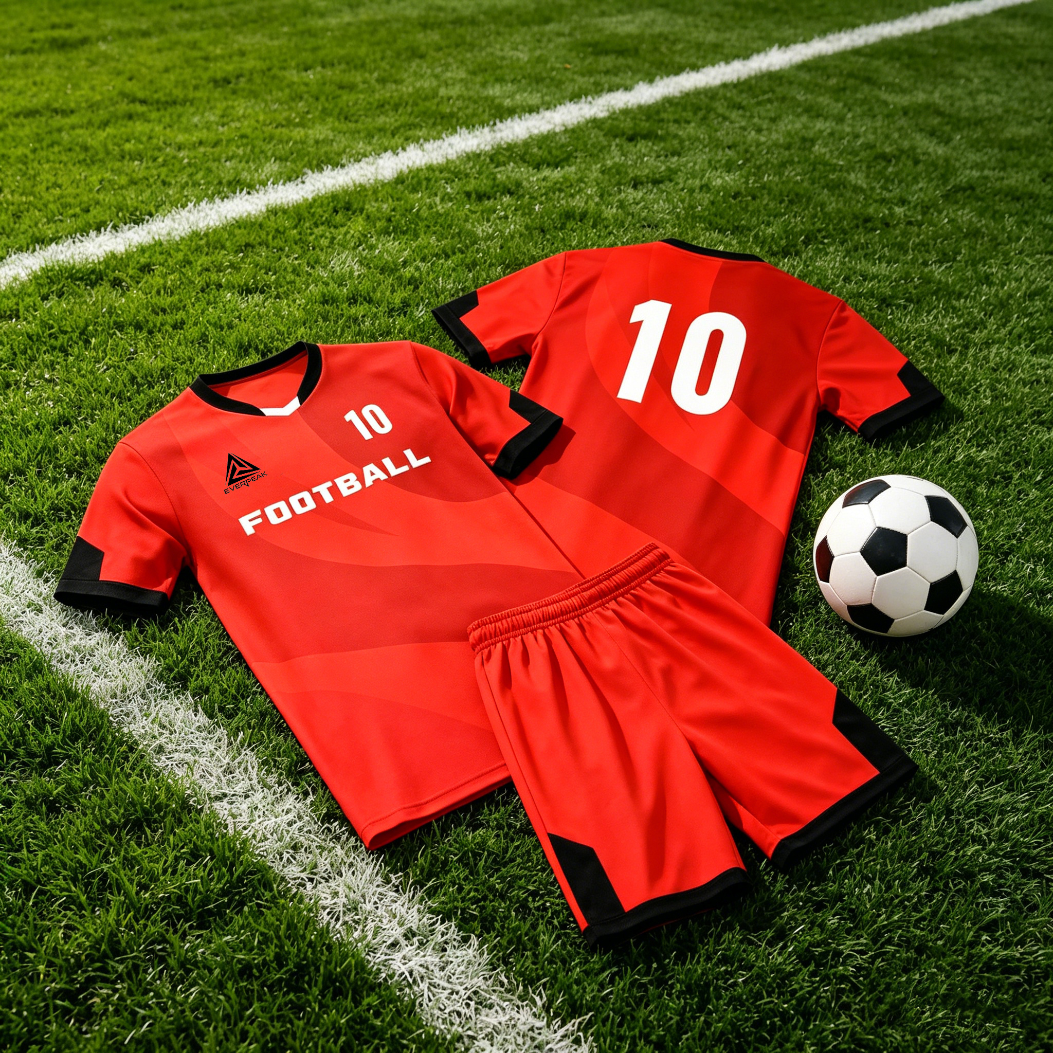 Custom Red Black Soccer Uniform Quick Dry Breathable Football Jersey and Shorts Kit Personalized Sportswear for Adult Youth Training Matches - view 3