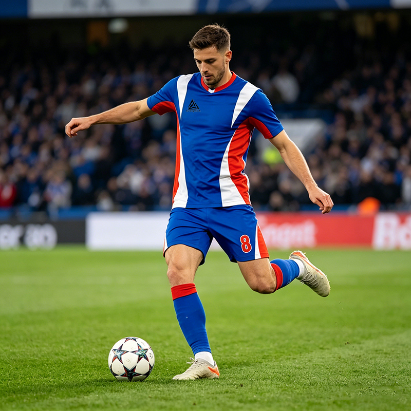 Custom Blue Red White Soccer Uniform Quick Dry Breathable Football Jersey and Shorts Kit Personalized Sportswear for Adult Youth Training Matches - view 5