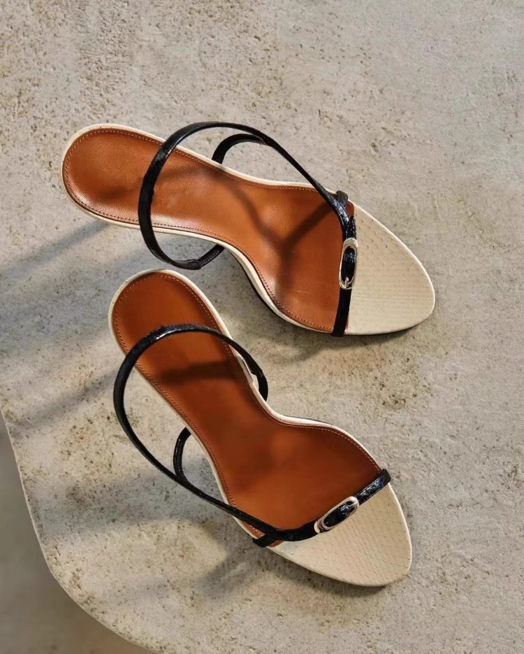 Womens Black Beige Stiletto Heel Sandals Ankle Fashion Gifts Strap Metal Buckle For Party Evening Wear - view 7
