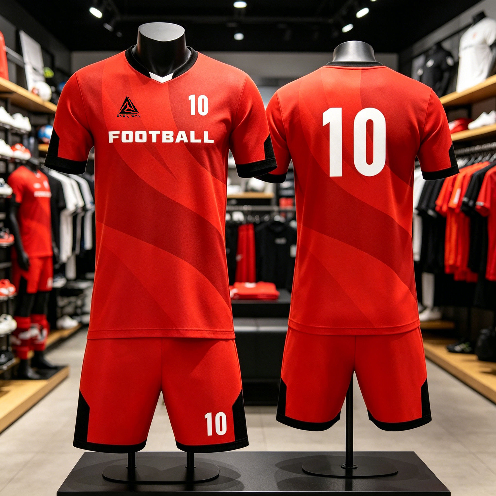 Custom Red Black Soccer Uniform Quick Dry Breathable Football Jersey and Shorts Kit Personalized Sportswear for Adult Youth Training Matches - view 4