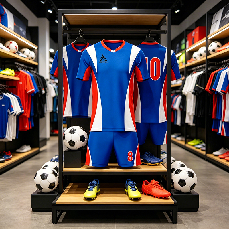 Custom Blue Red White Soccer Uniform Quick Dry Breathable Football Jersey and Shorts Kit Personalized Sportswear for Adult Youth Training Matches - view 3