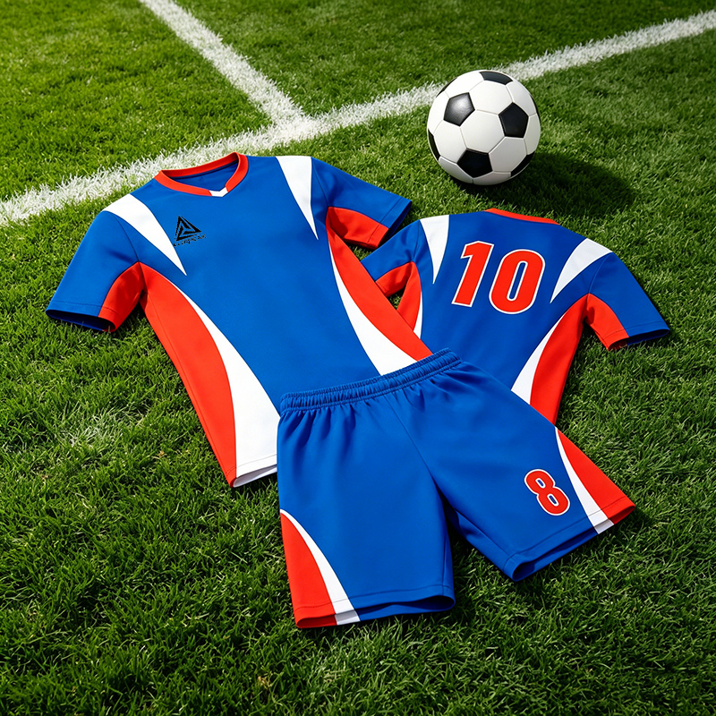 Custom Blue Red White Soccer Uniform Quick Dry Breathable Football Jersey and Shorts Kit Personalized Sportswear for Adult Youth Training Matches - view 6