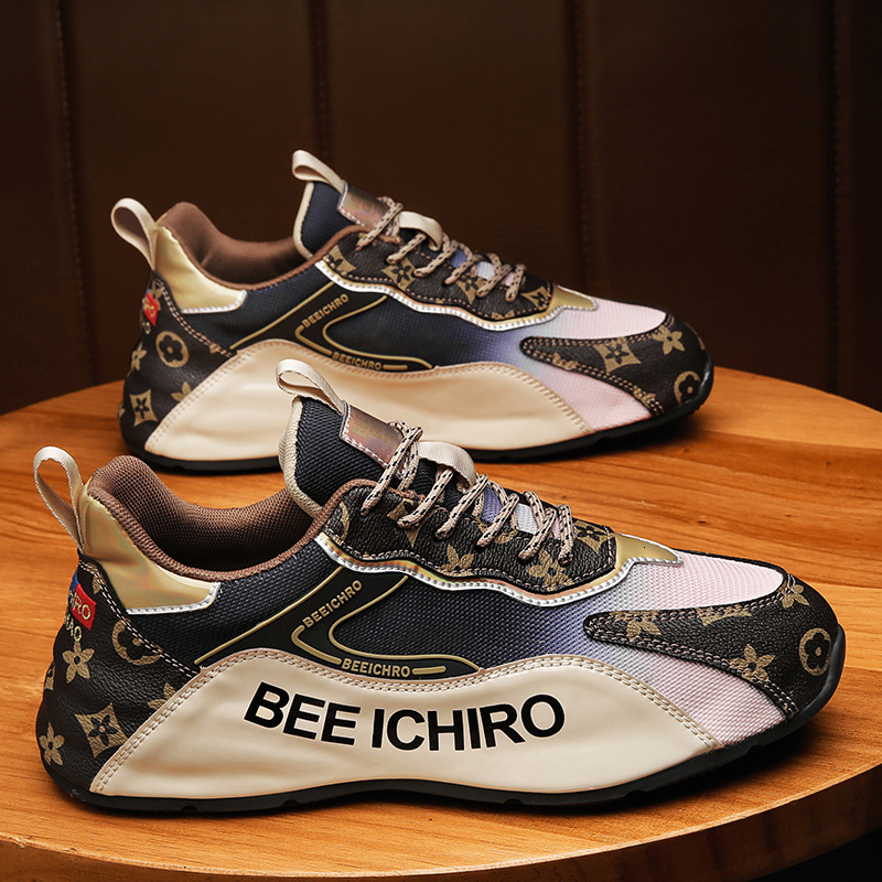 Mens Retro Luxury Sneakers Multiple Colors Leather Mesh Fashion Gifts Mixed Casual Trainers Non Slip Height Boost Daily Shoes For Commuting And Street - view 3