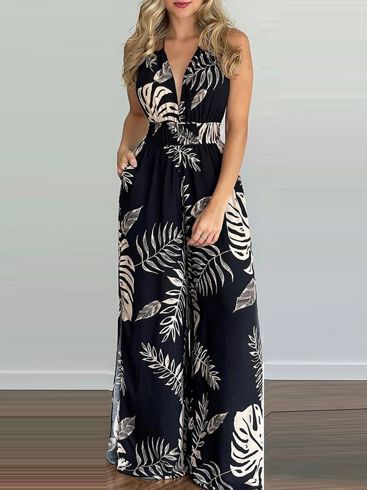 (393) New Women's Dress / Digital Print Colorful Jumpsuit
