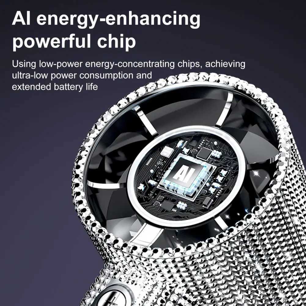 Portable Mini Fan Rhinestone LED Display Turbo High Speed Handheld Cooling Fan Quiet Operation Summer Travel Must-Have C260528