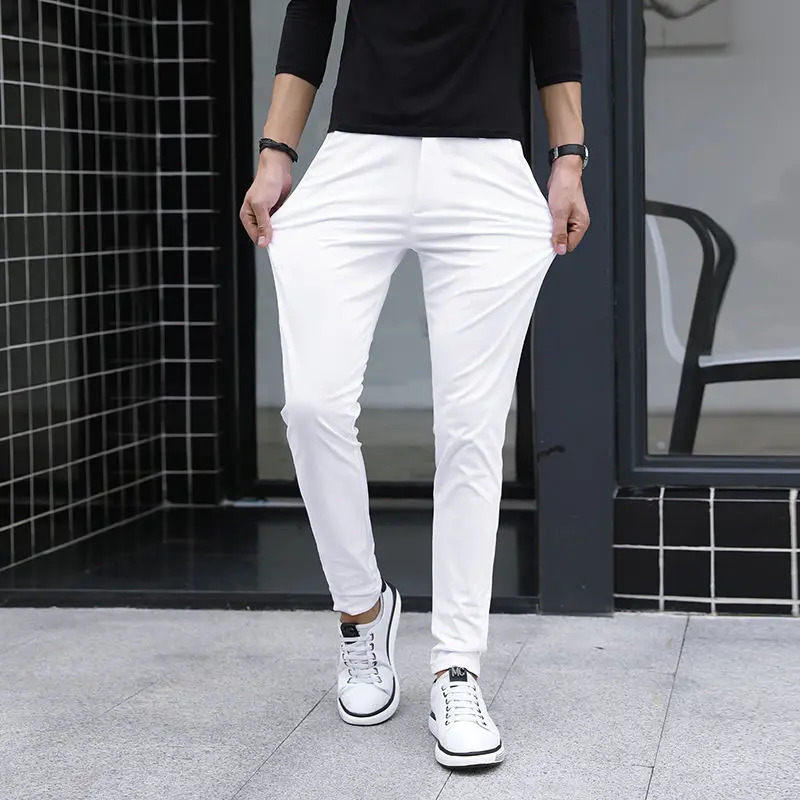 Mens Pure White Pants Slim Fit Business for Men Suit Ankle Length Summer Autumn Formal Leisure Trousers L79 y260618 - view 6