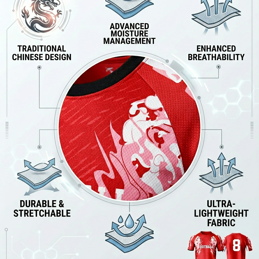 Custom Red Dragon Soccer Uniform Quick Dry Breathable Football Jersey and Shorts Kit Personalized Sportswear for Adult Youth Training Matches - view 8