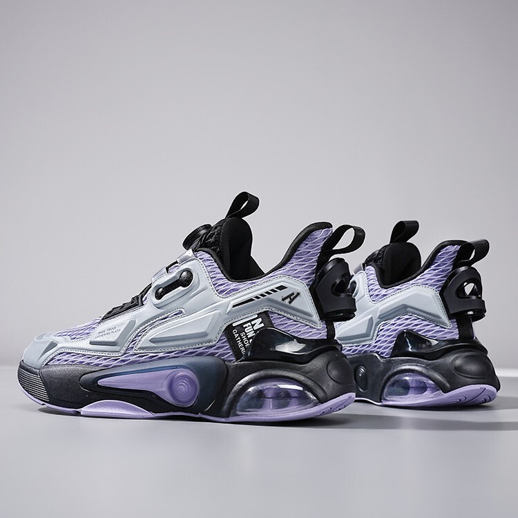 Mens Grey Purple Air Cushion Basketball Shoes Breathable Mesh For Fashion Gifts Sports Training Daily Wear - view 5