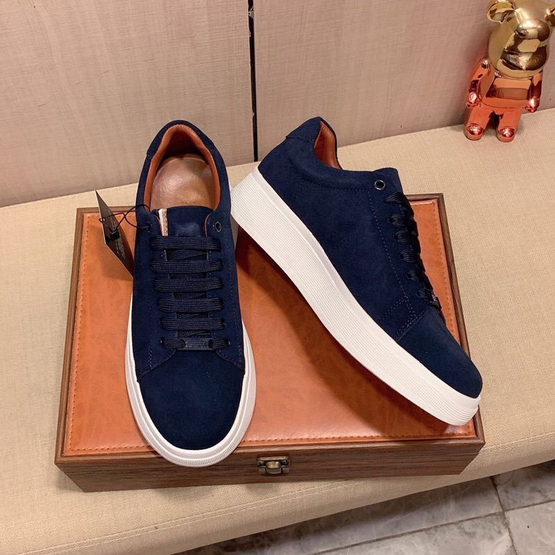 Mens Navy Blue Suede Platform Sneakers Lace Up For Fashion Gifts Smart Casual Daily Office Wear - view 5