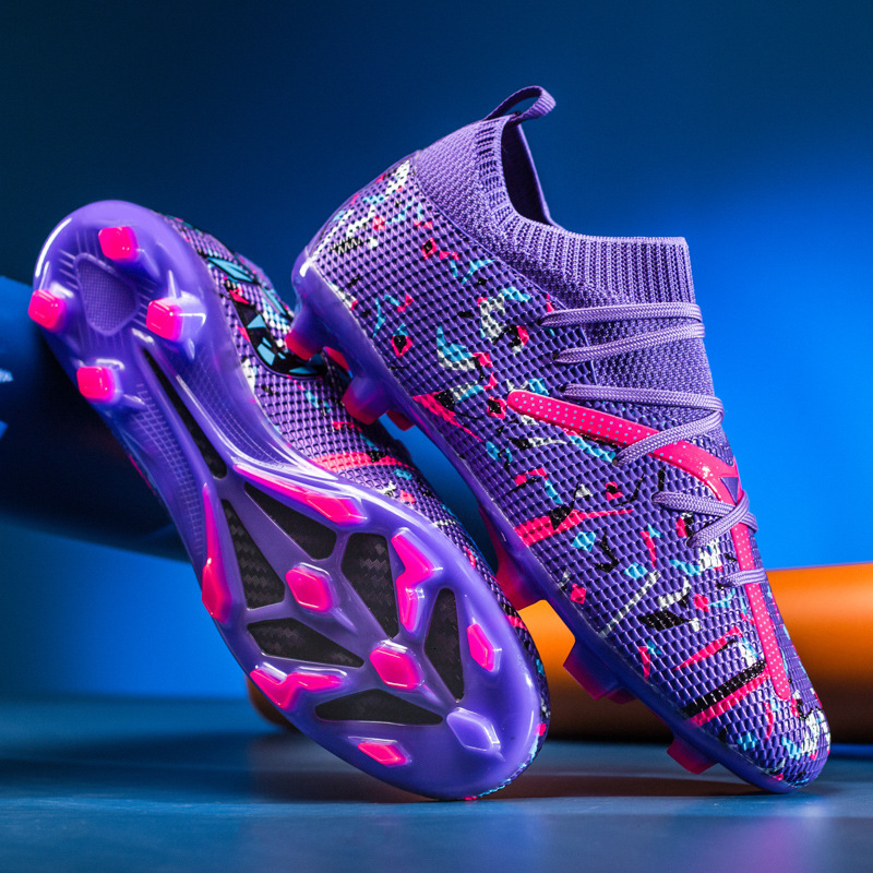 Mens Pink Green Firm Ground Fashion Gifts Soccer Cleats Breathable Knit For Professional Football Training - view 5