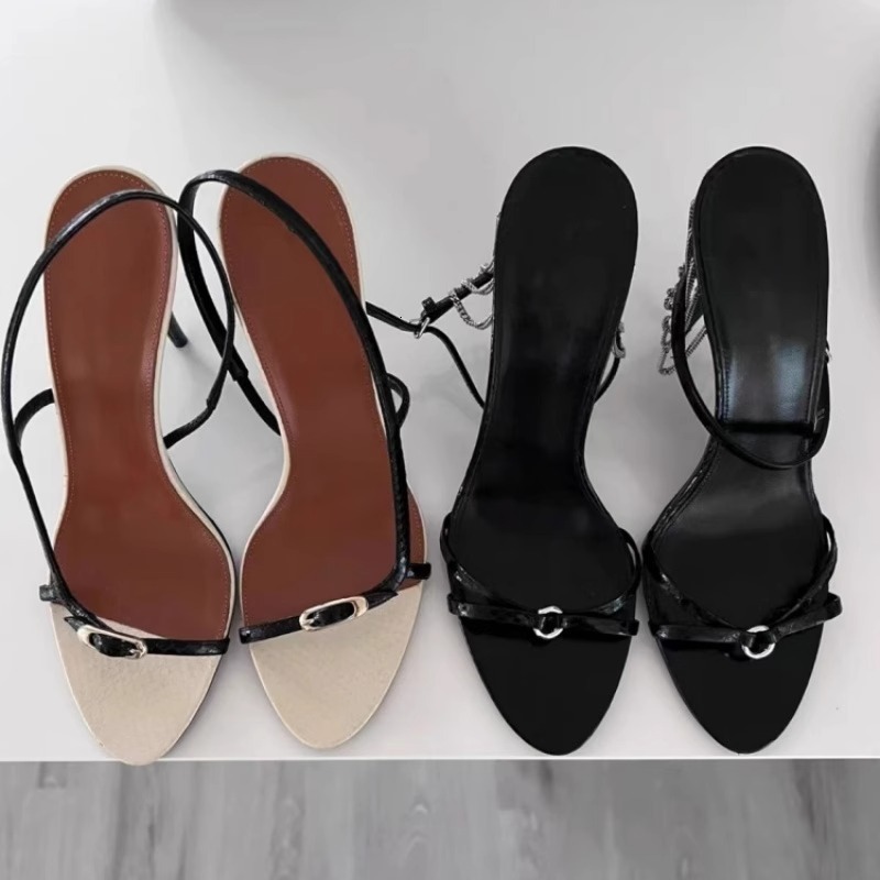 Womens Black Beige Stiletto Heel Sandals Ankle Fashion Gifts Strap Metal Buckle For Party Evening Wear - view 4