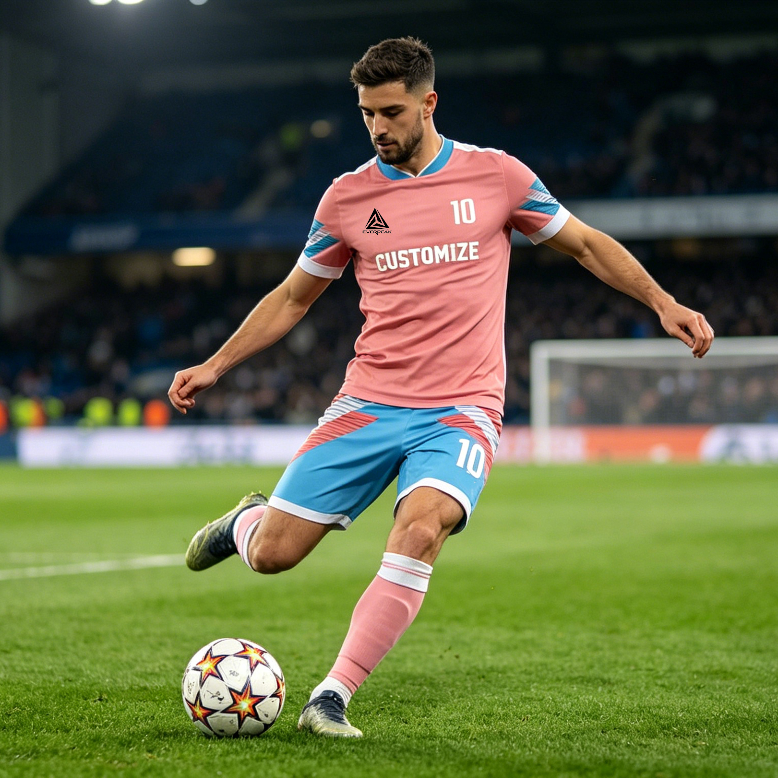 Custom Pink Blue Football Uniform Quick Dry Breathable Soccer Jersey Set Personalized Team Sportswear for Training Matches - view 3