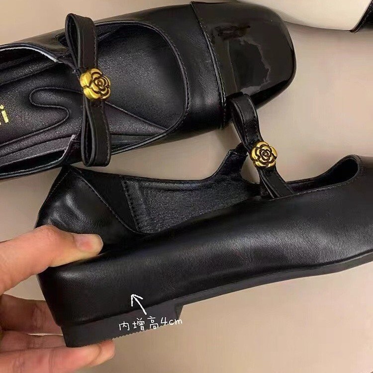Womens White Fashion Gifts Black Mary Jane Flats Patent Toe Cap Flower Buckle For Casual Daily Office Wear - view 4