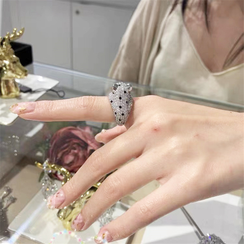 High-end Leopard Designer Ring Engagement Adjustable Open Diamond Womenss Women Ins Style Fairy Inlaid With Full Diamonds Gift Gold Womens Rings Jewel