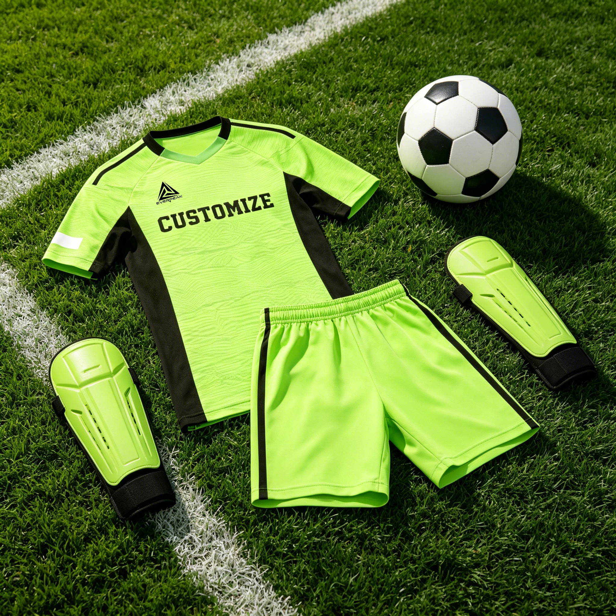 Custom Green Black Football Uniform Quick Dry Breathable Soccer Jersey Set Personalized Team Sportswear for Training Matches - view 5