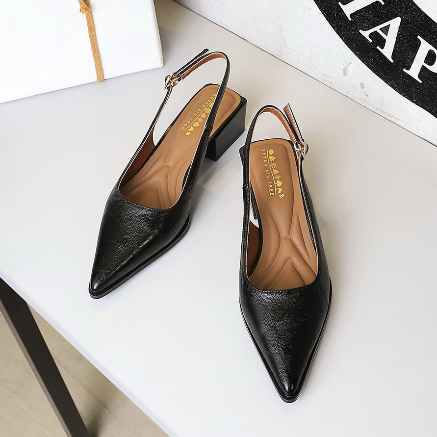 Womens Black Brown Pointed Toe Slingback Fashion Gifts Block Heel Pumps For Smart Casual Office Wear - view 5