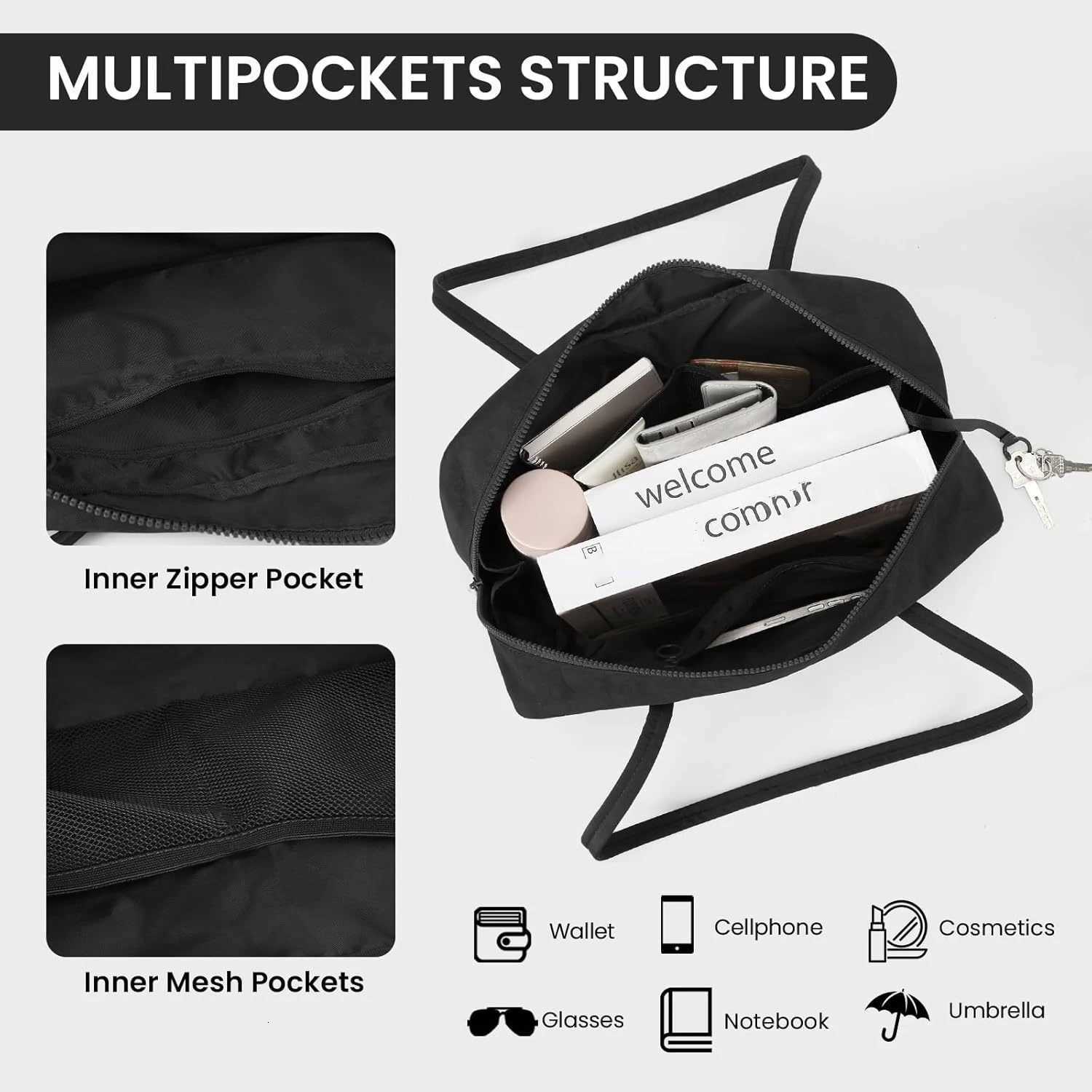 Designer Nyl Tote Bag Bowler Bag Wen Shoder Purse with Keychain Clip Lightweight Zipper Handbag Daily Work Travel Gym Gift for MumJ260528