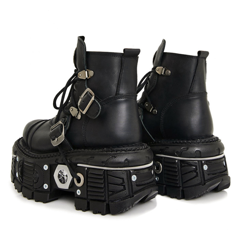 Women Black Gothic Platform Ankle Boots Metal Buckle For Punk Street Style Wear