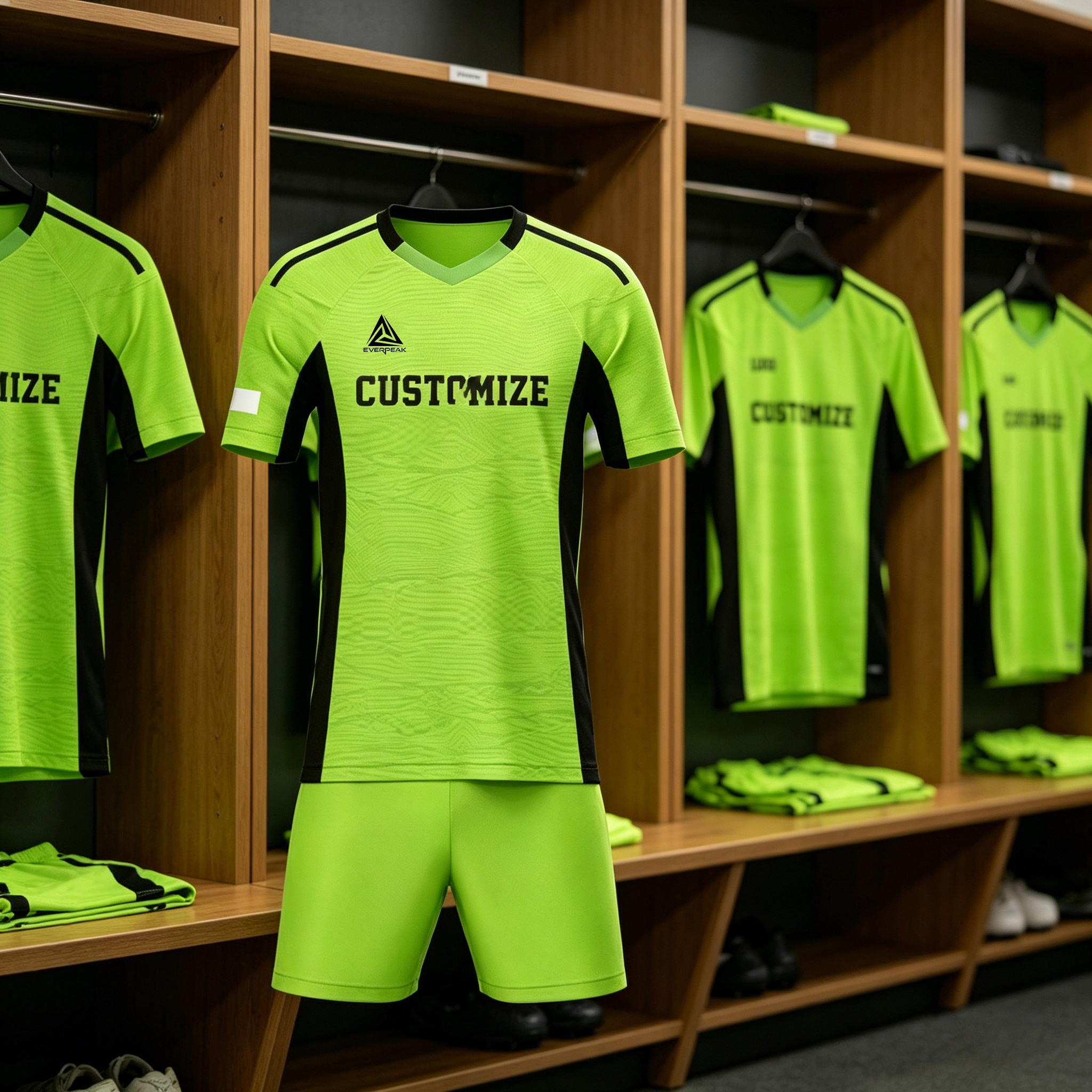 Custom Green Black Football Uniform Quick Dry Breathable Soccer Jersey Set Personalized Team Sportswear for Training Matches - view 3