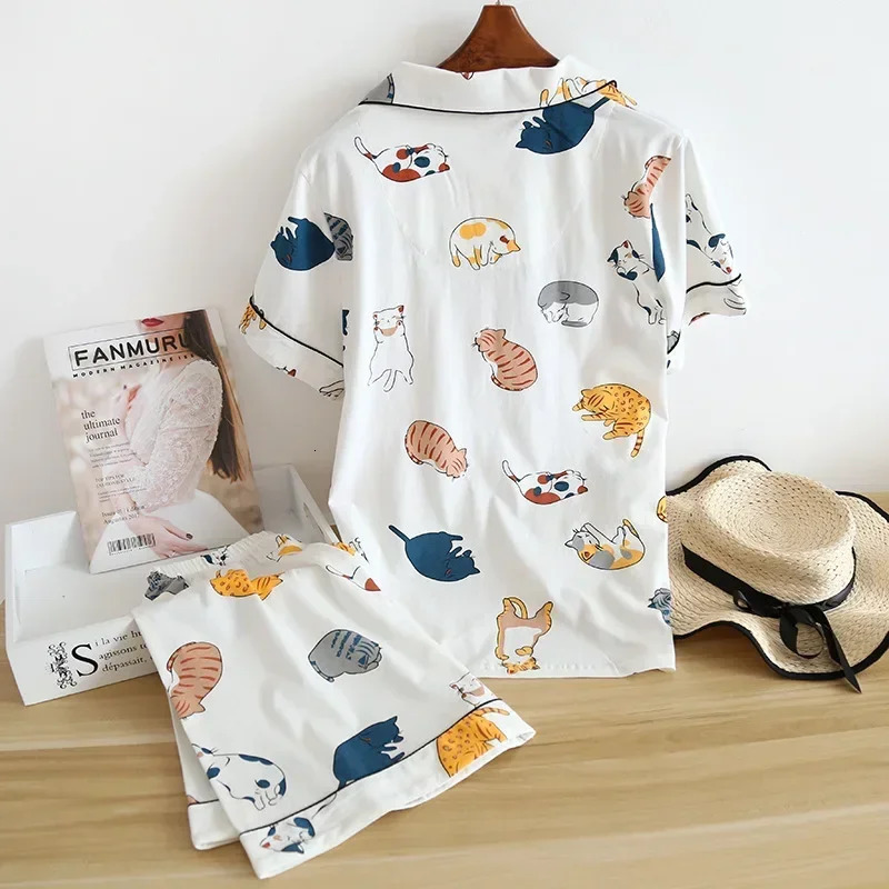 100 short-sleeved shorts ladies pajamas set cute cartoon pajamas Japanese simple short pajamas women sleepwear 260527 - view 3