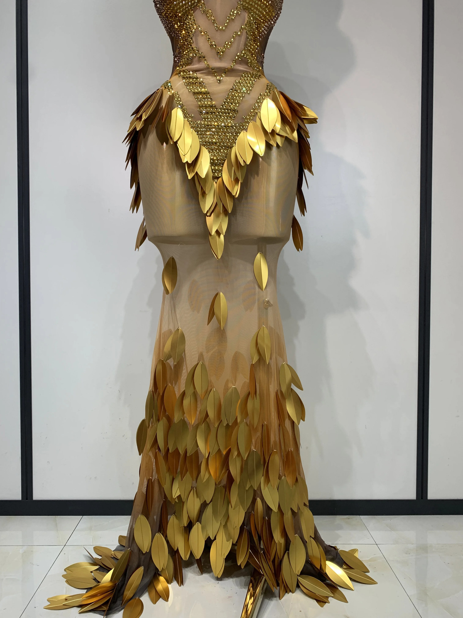 Women Sexy Strapless Mesh Maxi Long Dress Sparkly Gold Rhinestone Sequin Evening Party Gown y Nightclub Birthday Prom 260528 - view 7