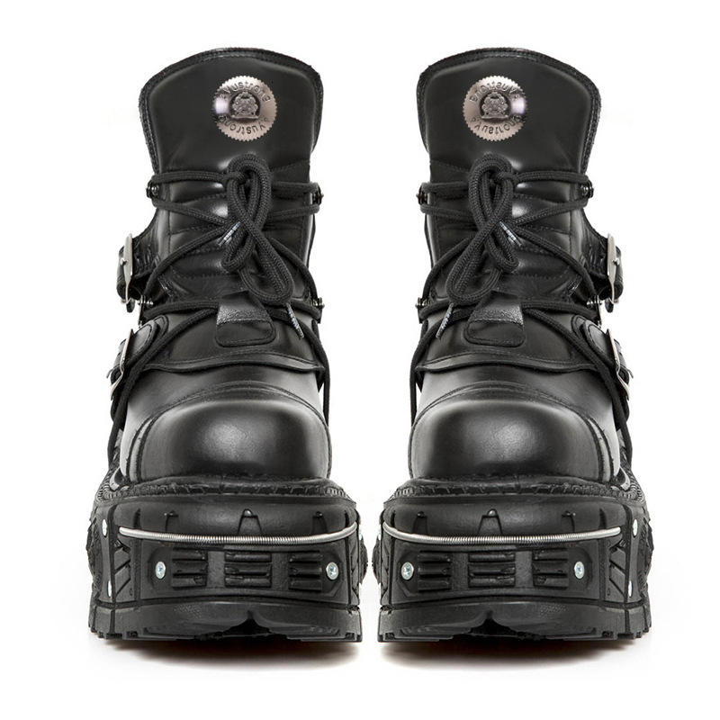Women Black Gothic Platform Ankle Boots Metal Buckle For Punk Street Style Wear