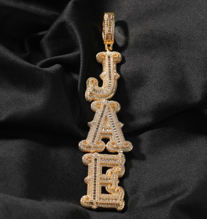THE BLING Custom Name Iced Out Baguettecz Cubic Zirconia Number Letter Pendant Chain Necklace Hiphop Punk Jewelry For Gift