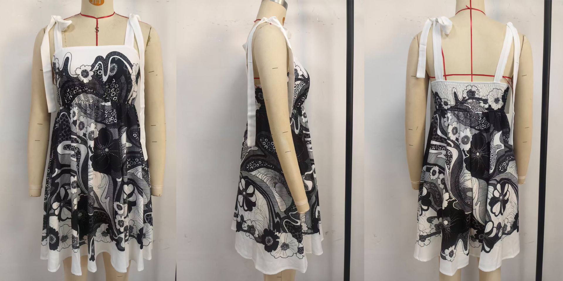 Vintage Flower Print Short Dress Women Fashion Elegant Bowknot Leace-up Spaghetti Strap Mini Dresses 2026 Summer Female 260529 - view 7