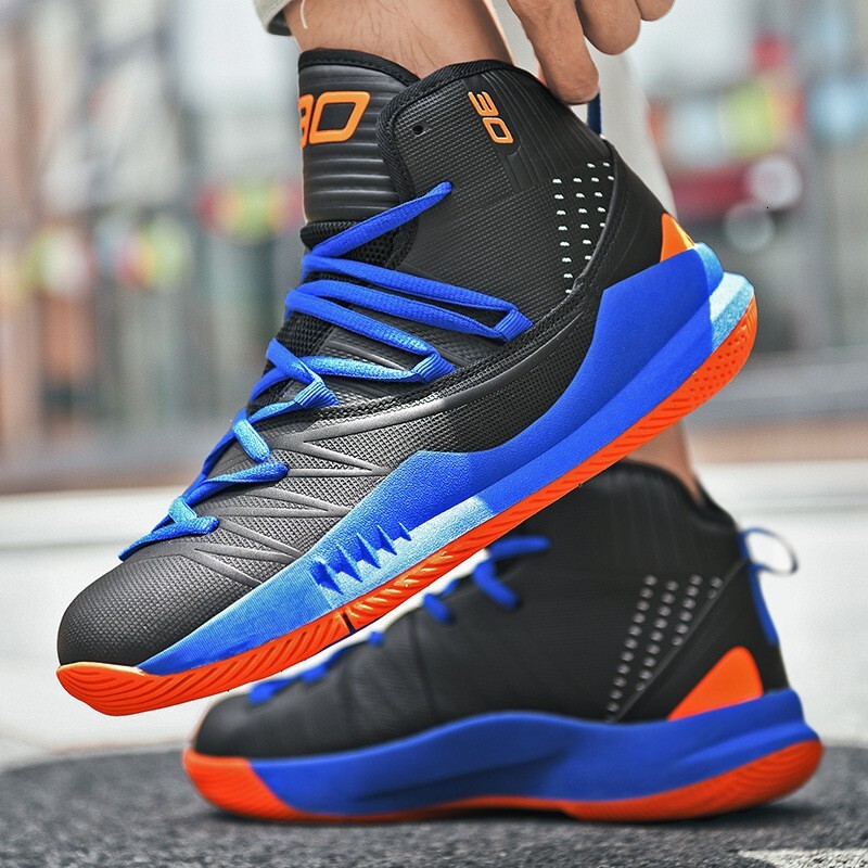 Mens Black Blue Fashion Gifts Orange High Top Basketball Shoes Non Slip For Professional Court Training - view 4