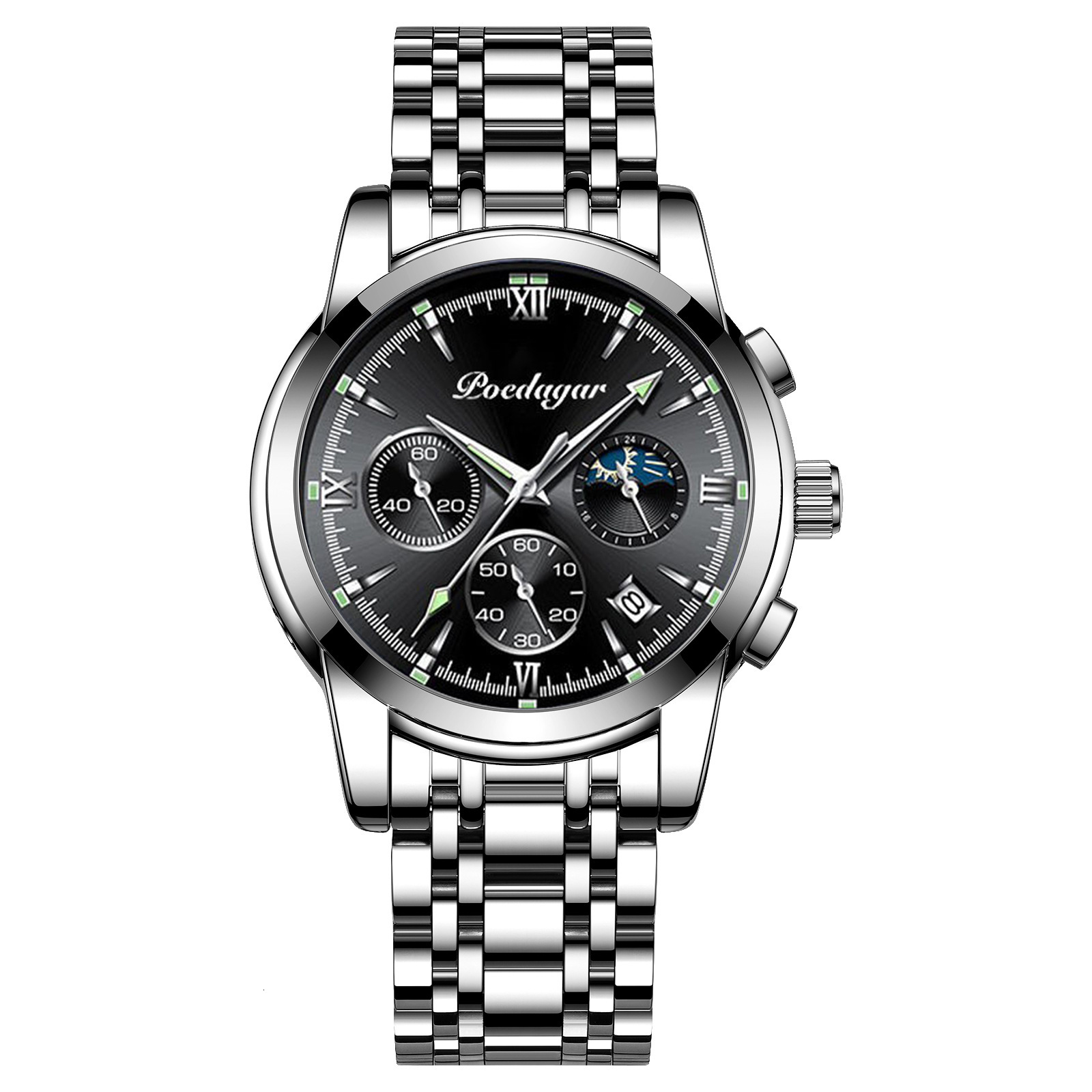Multi Mens Chronograph Luxury 2026 POEDAGAR Strap Moon Phase Designer Wristwatch Fashion Waterproof Luminous Business Casual Quartz Watch