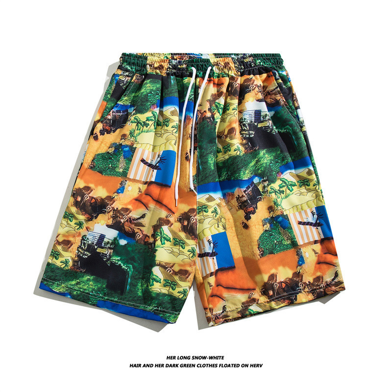 Men's Luxury Designer Outdoor Casual Beach Pants Summer Ice Silk Thin Trendy Floral Shorts Loose Fashion Casual Home Quick Drying Loose Oversized
