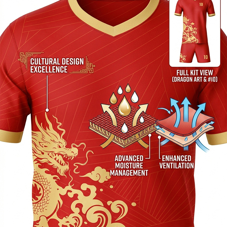 Red Gold Dragon Pattern Soccer Uniform Customizable Short Sleeve Football Jersey Shorts KitQuick Dry Sportswear for Men Women Training Matches - view 8