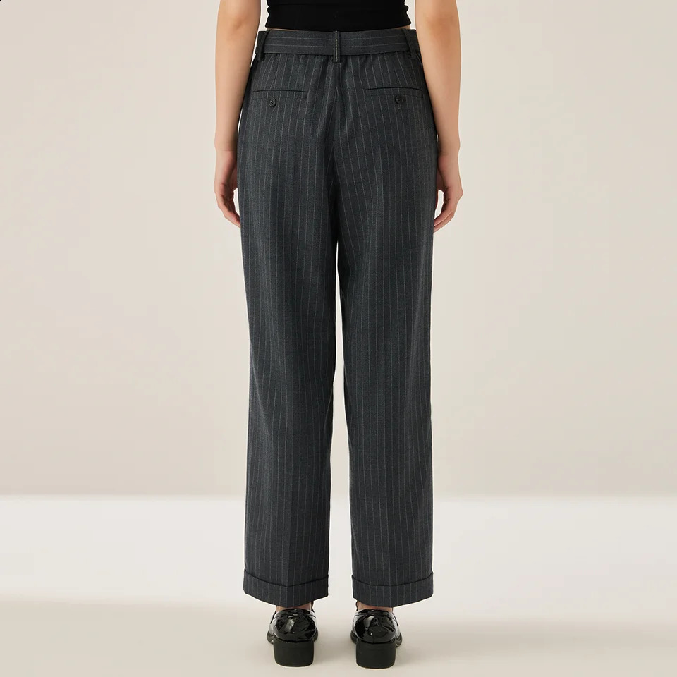 KL7523421 HighWaisted Straight Leg Wool Suit Pants for Women Elegant Business Casual Pinstripe Trousers y260618 - view 5