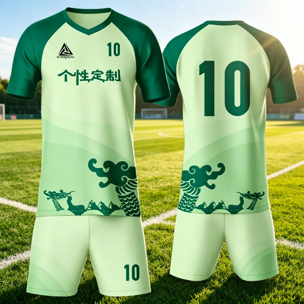 Green Dragon Print Soccer Jersey Set Customizable Quick Dry Football Uniform Breathable Sportswear for Men Women Training Matches - view 5