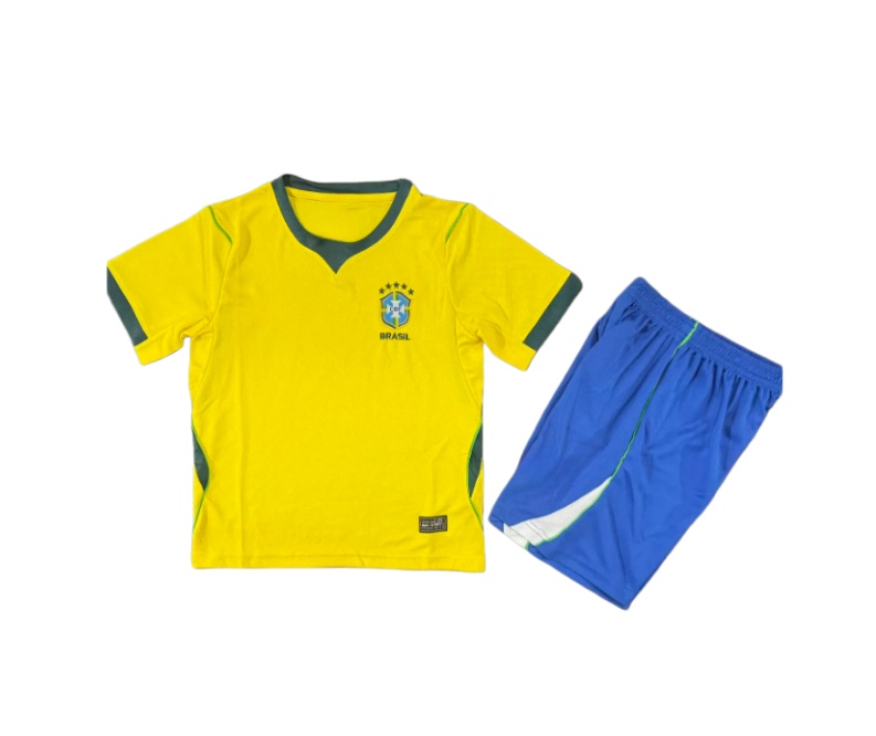 Kids Brazil style 2026 World Cup Home away Soccer Jersey Set .Custom Name Number 7 9 10 11 Quick Dry Football kit Youth Training Uniform