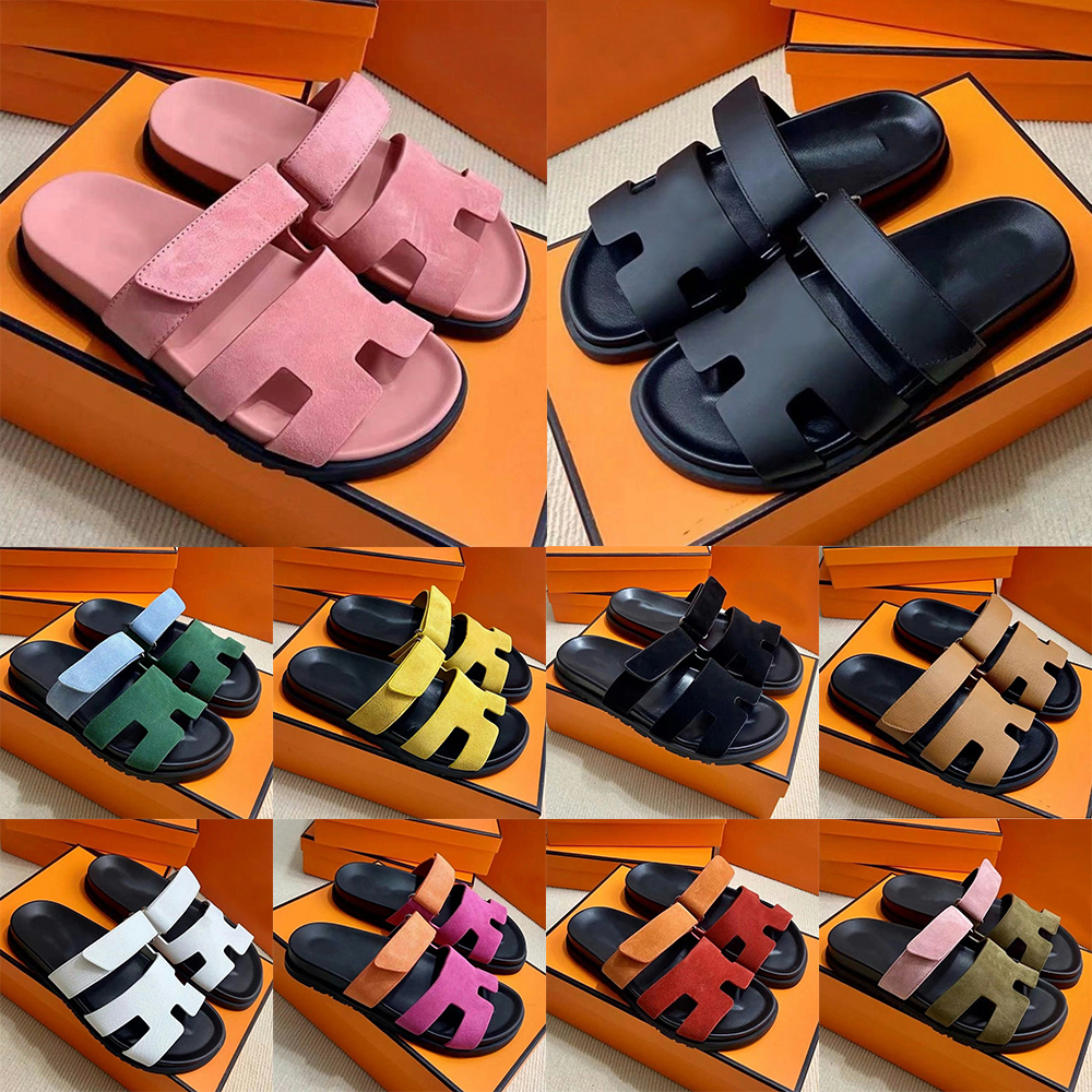 2026 New Luxury H-Strap Sandals Adjustable Magic Tape Flat Slides with Thick Sole Soft Leather Fashion Slippers Ideal for Daily Casual Party and Vacation size 36-44