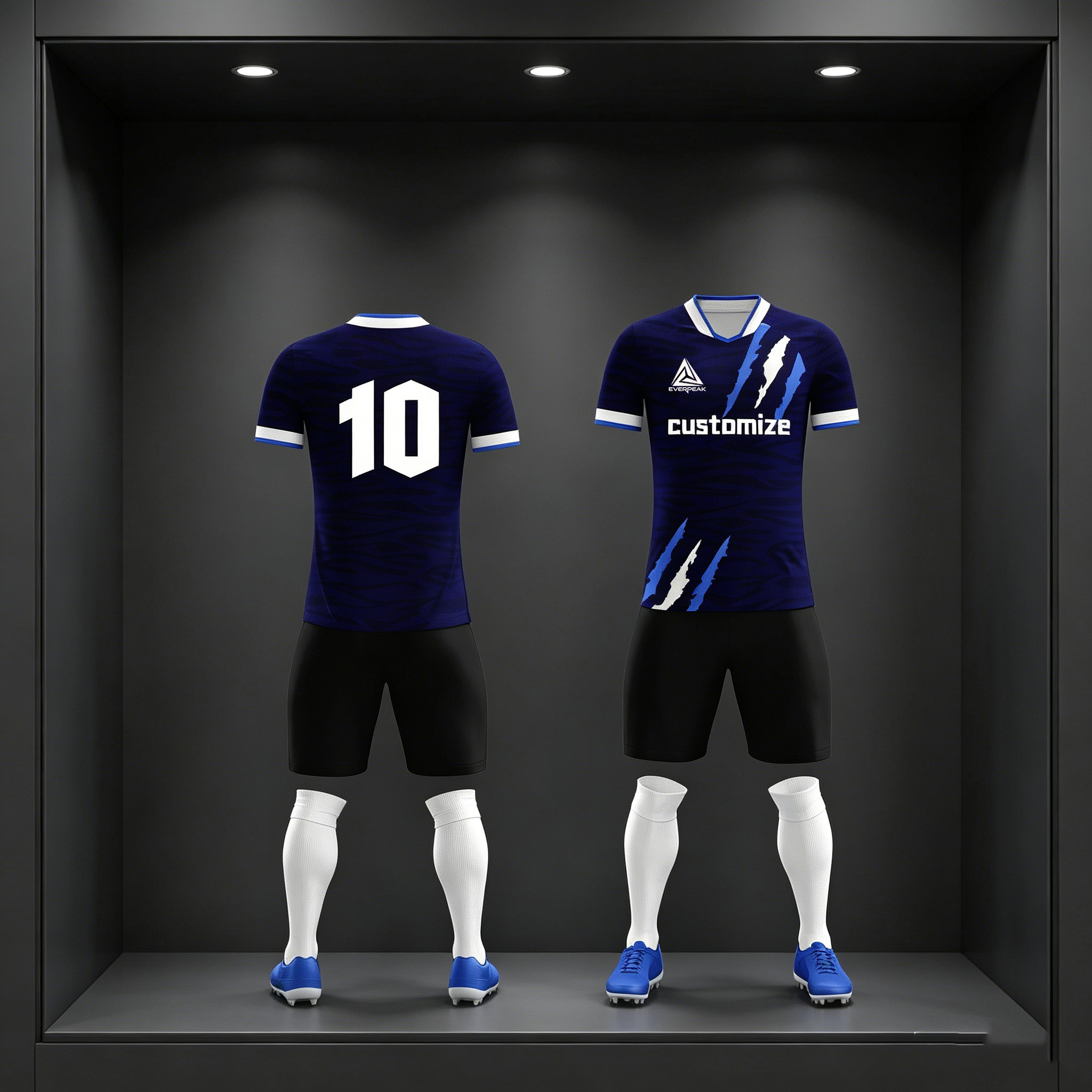 Custom Soccer Jersey Set Men Navy Blue Tiger Stripe Football Uniform with Shorts Personalized Name Number Breathable Quick Dry Kit - view 4
