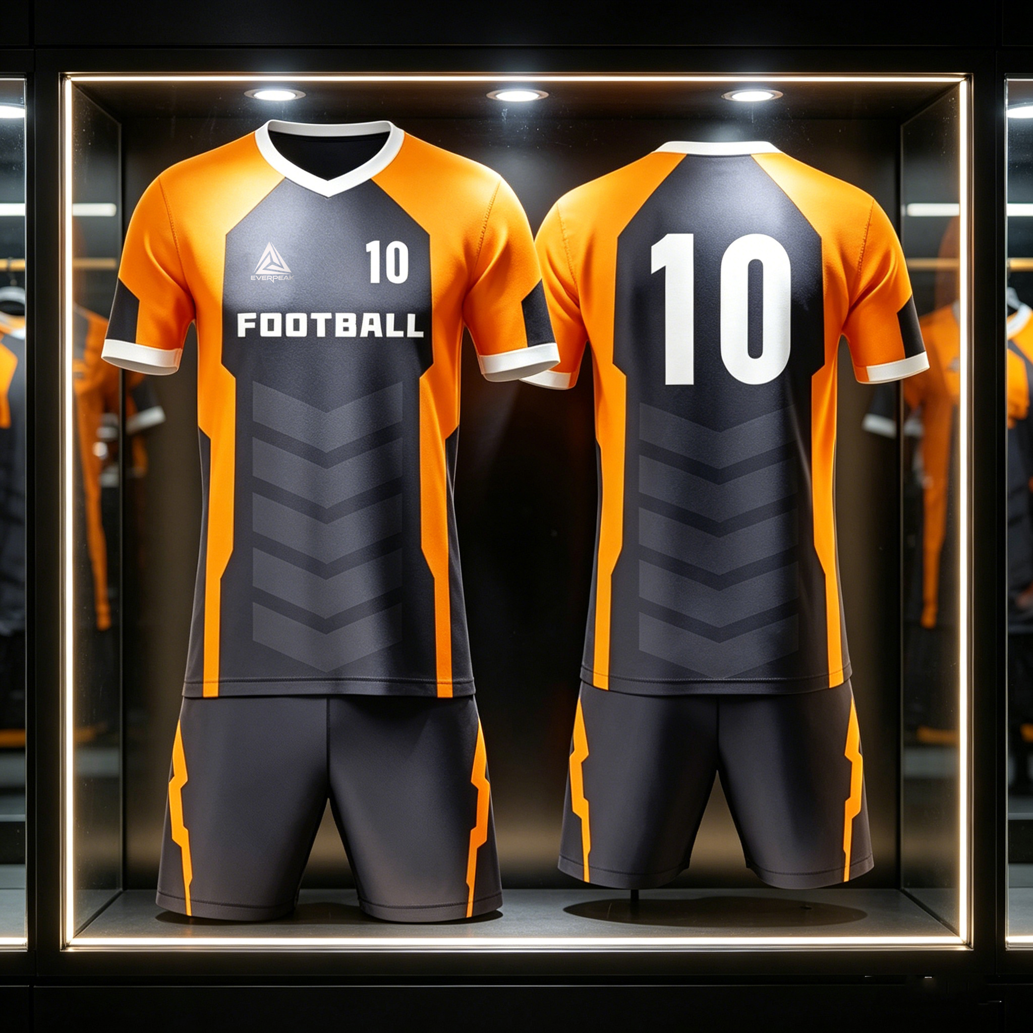 Custom Orange Dark Grey Soccer Uniform Quick Dry Breathable Football Jersey and Shorts Kit Personalized Sportswear for Adult Youth Training Matches - view 5
