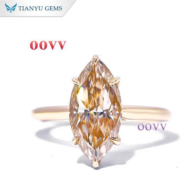 Gems 18k Yellow Gold 8mm14 mm 5ct Marquise champagne Moissanite Solitaire Diamonds Ring for Women Birthday Gift