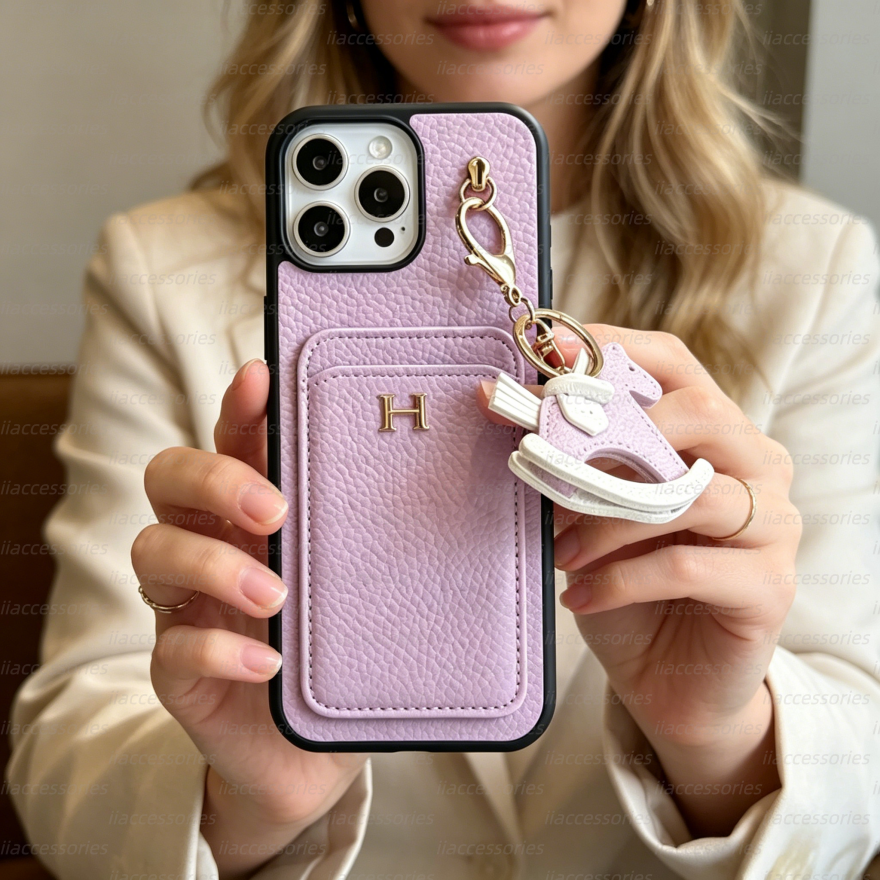Luxury phone caseNew Card Slot + Rocking Horse iPhone 17 Lychee Texture Genuine Leather Feel Compatible with Samsung S25 Protective Case - view 6