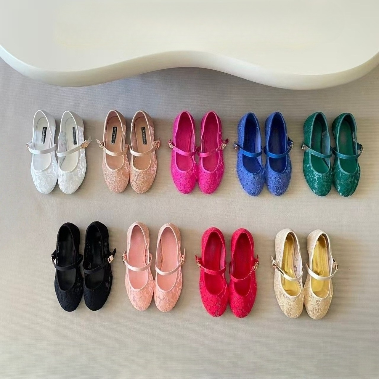 D Luxury Designer Shoes Women's Lace Mary Jane Flats, Round Toe Buckle Strap Ballet Shoes, Multi-Color Breathable Casual Dress Shoes for Daily Party Gift Plus Size 35-40