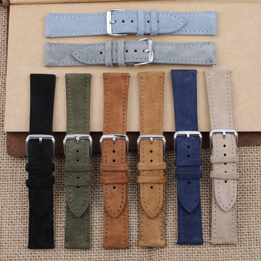 Soft Suede Leather Watch Band 18mm 19mm 20mm 22mm 24mm Blue Brown Watch Straps Stainless Steel Buckle Watch Accessories 260526