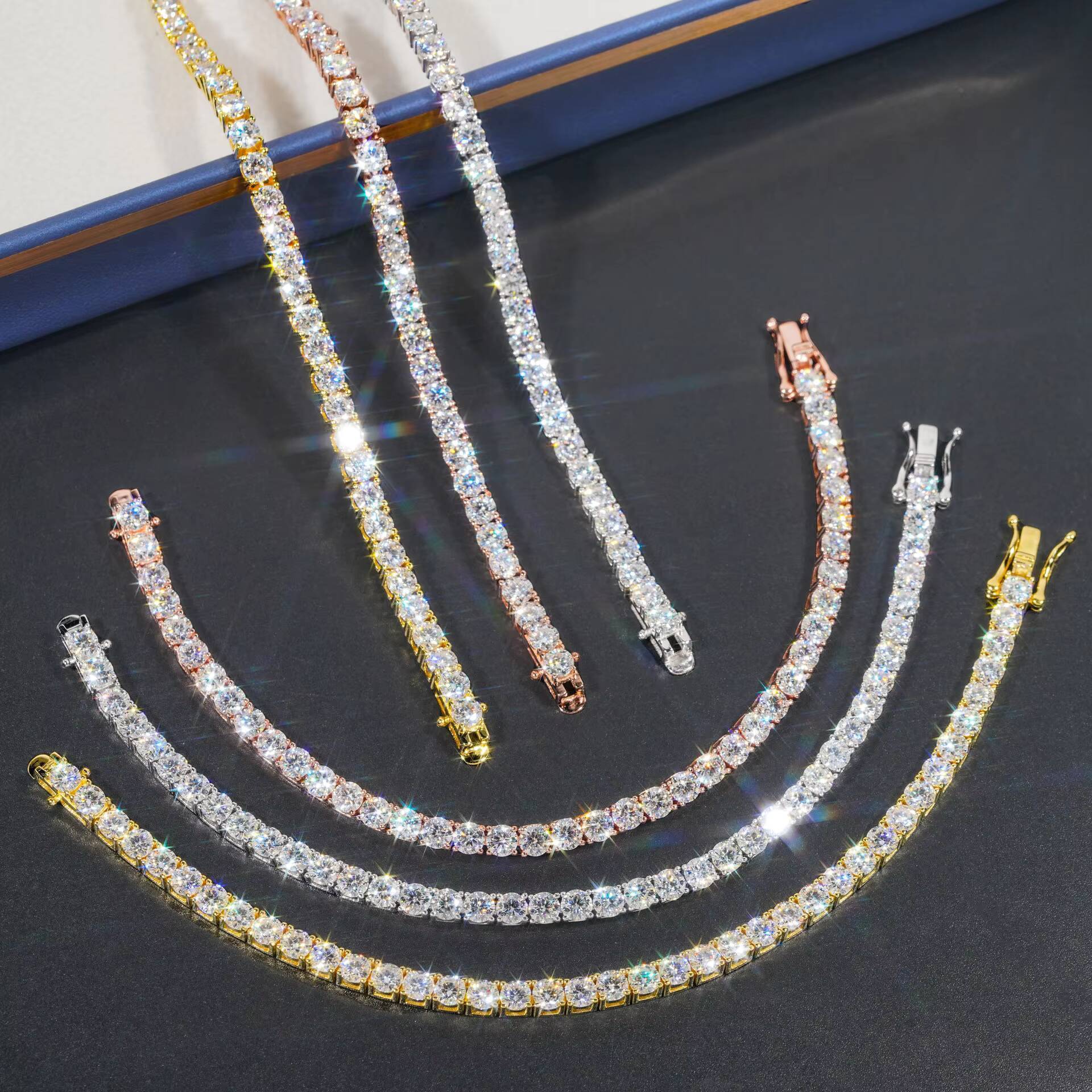 2025New Chains Necklaces 925 Pure Silver Hip Hop Jewelry Necklace Iced Out Moissanite Diamond Tennis Necklace Bracelet