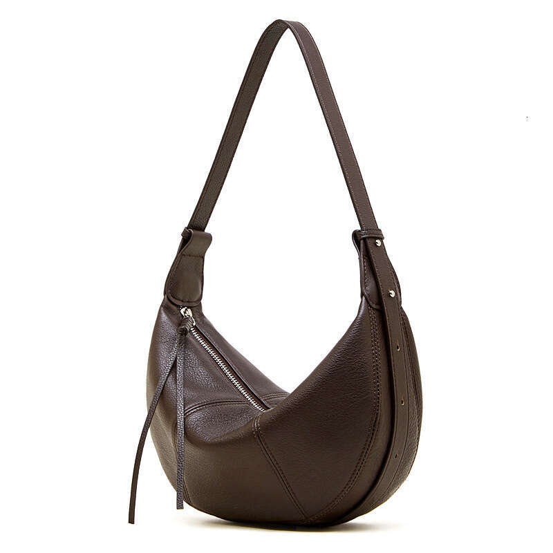 Top Layer Cowhide Horn Dumpling Bag Solid Color Soft Leather Niche Style Women Single Shoulder Crossbody Commuter Bag SENYY