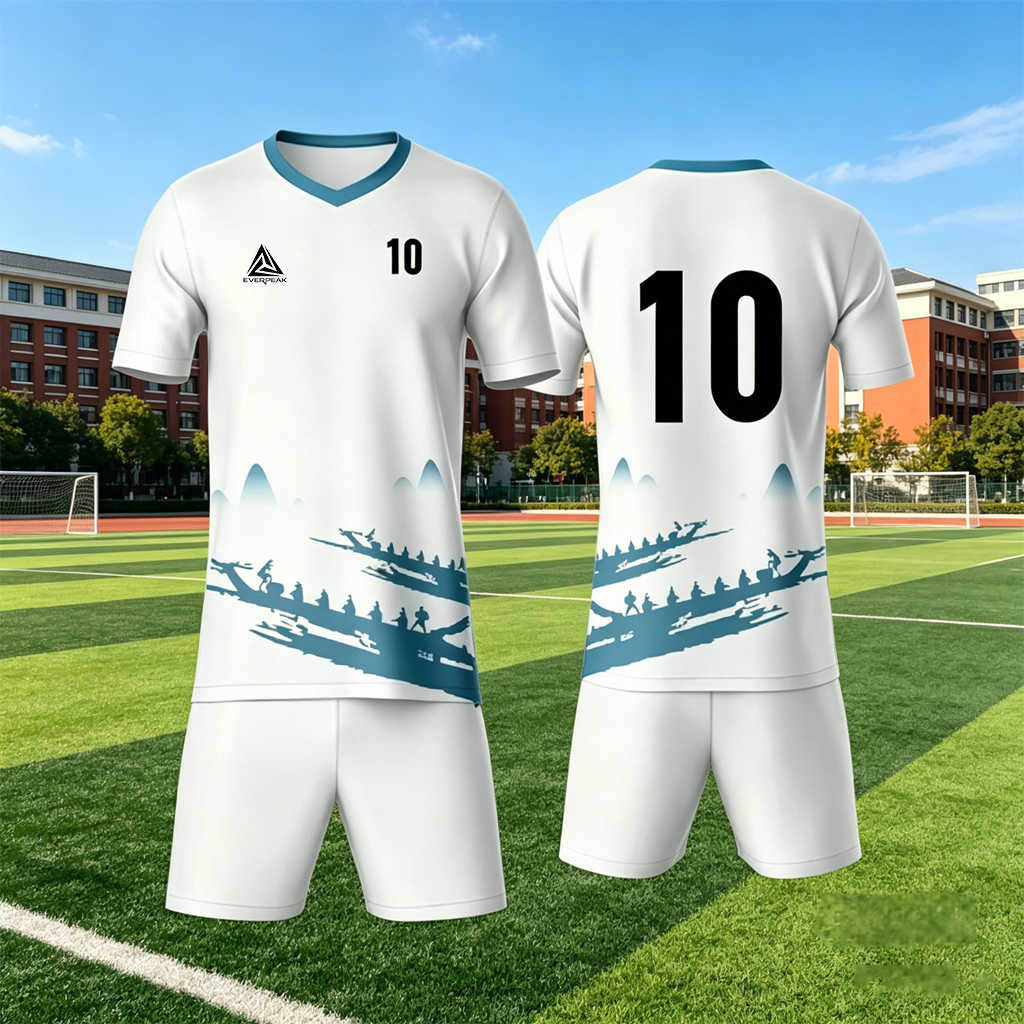 Custom White Dragon Boat Soccer Uniform Quick Dry Breathable Football Jersey and Shorts Kit Personalized Sportswear for Adult Youth Training Matches - view 6