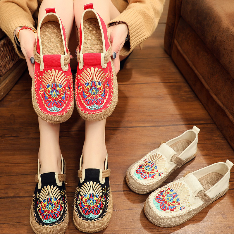 Dress Shoes Deninm Cloth Wedges Heel Sandals Women Round Toe Letter Embroider Ankle Strappy Platform Sandalias Spring Summer Vacation