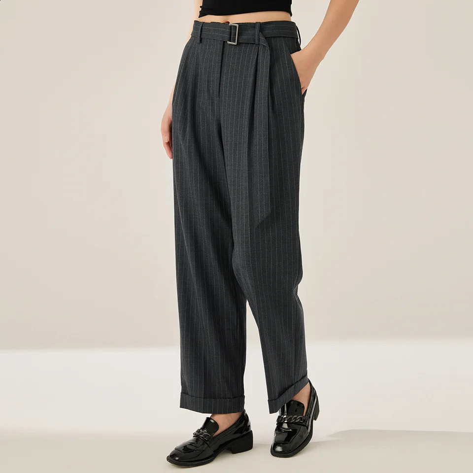 KL7523421 HighWaisted Straight Leg Wool Suit Pants for Women Elegant Business Casual Pinstripe Trousers y260618 - view 3