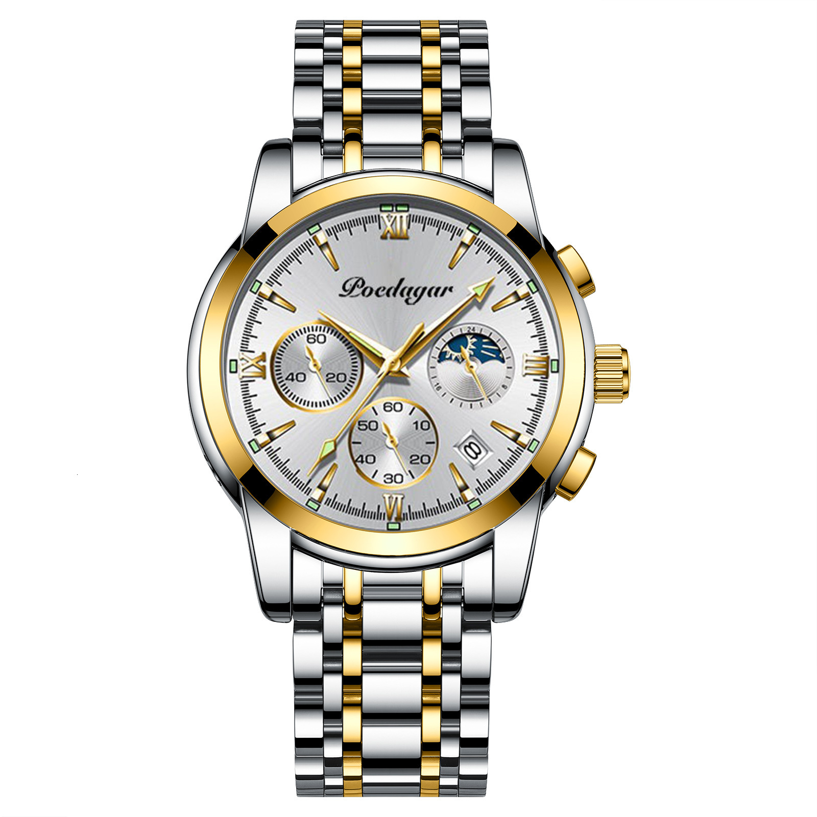 Multi Mens Chronograph Luxury 2026 POEDAGAR Strap Moon Phase Designer Wristwatch Fashion Waterproof Luminous Business Casual Quartz Watch